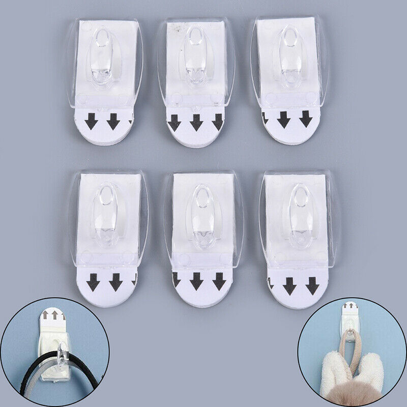 6Pcs Wall Hooks Clips Self Adhisive Strips Damage Free Decorating Hangers.l8