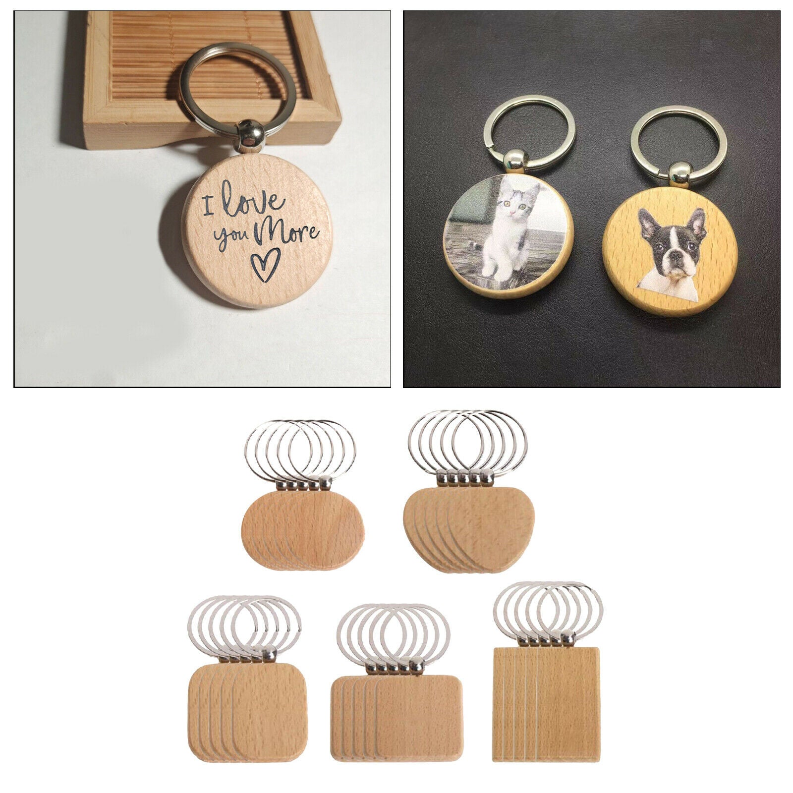 25Pcs Unfinished Blank Wooden Key Chain Keychain Rings Key Tags Car Pendant