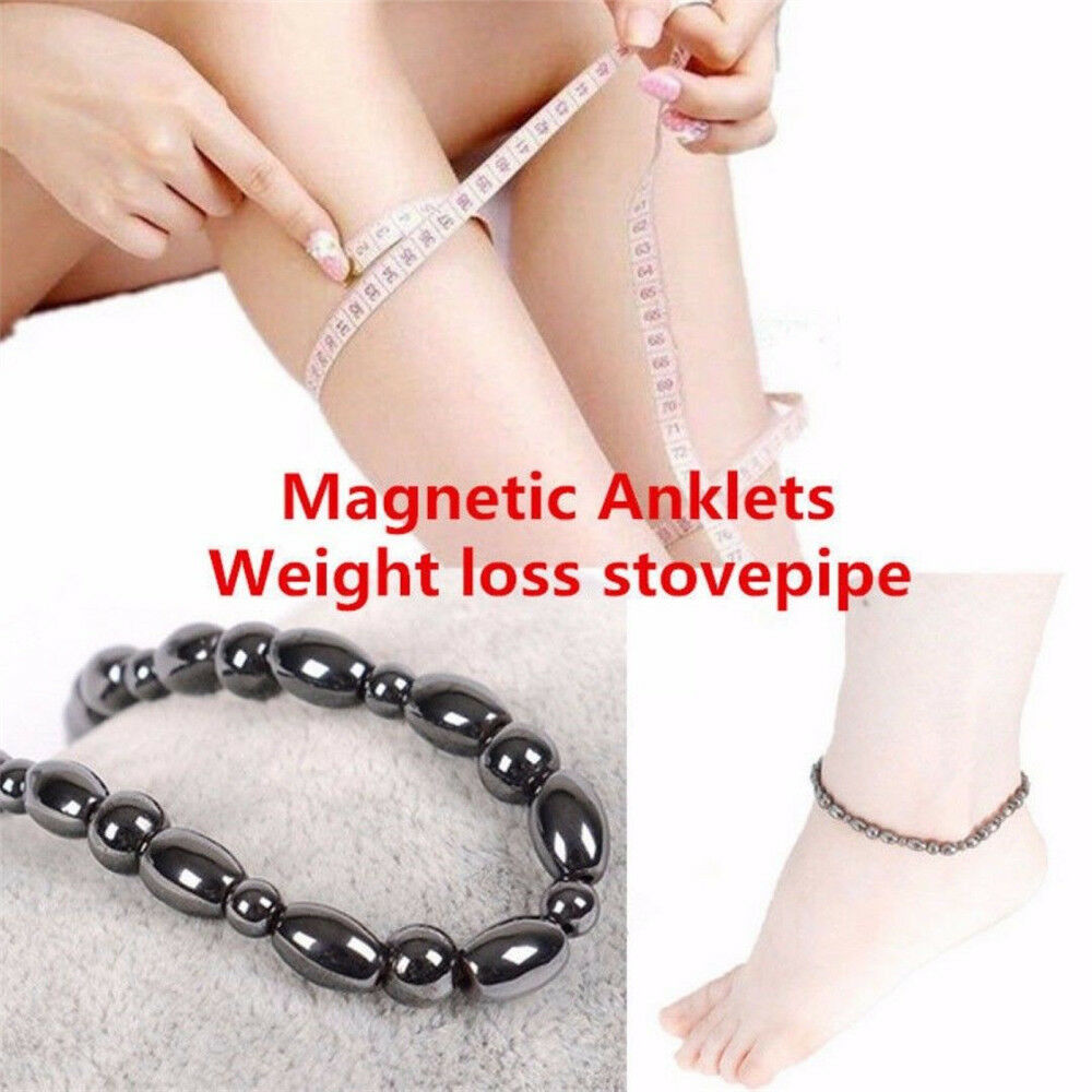 Unisex Barefoot Black Hematite Magnet Anklets Jewelry Round Bracelets Leg Chain