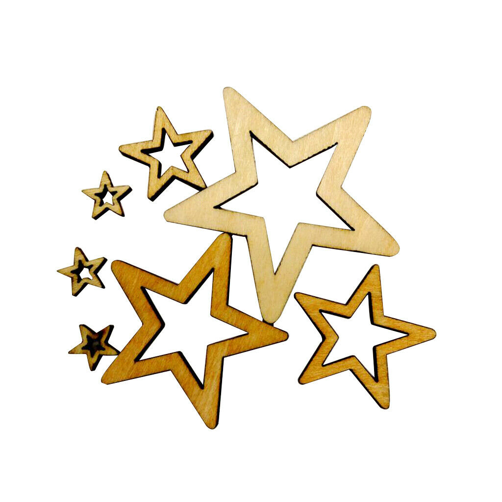 50pcs Unfinished Wooden Shape Hollow Star Embellishments For Scrapbook Craft