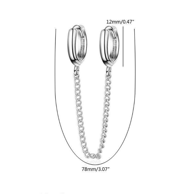 1 Pair Sliver Double Hoop Earrings Small Huggie Dangle Slave Chain Drop Earrings