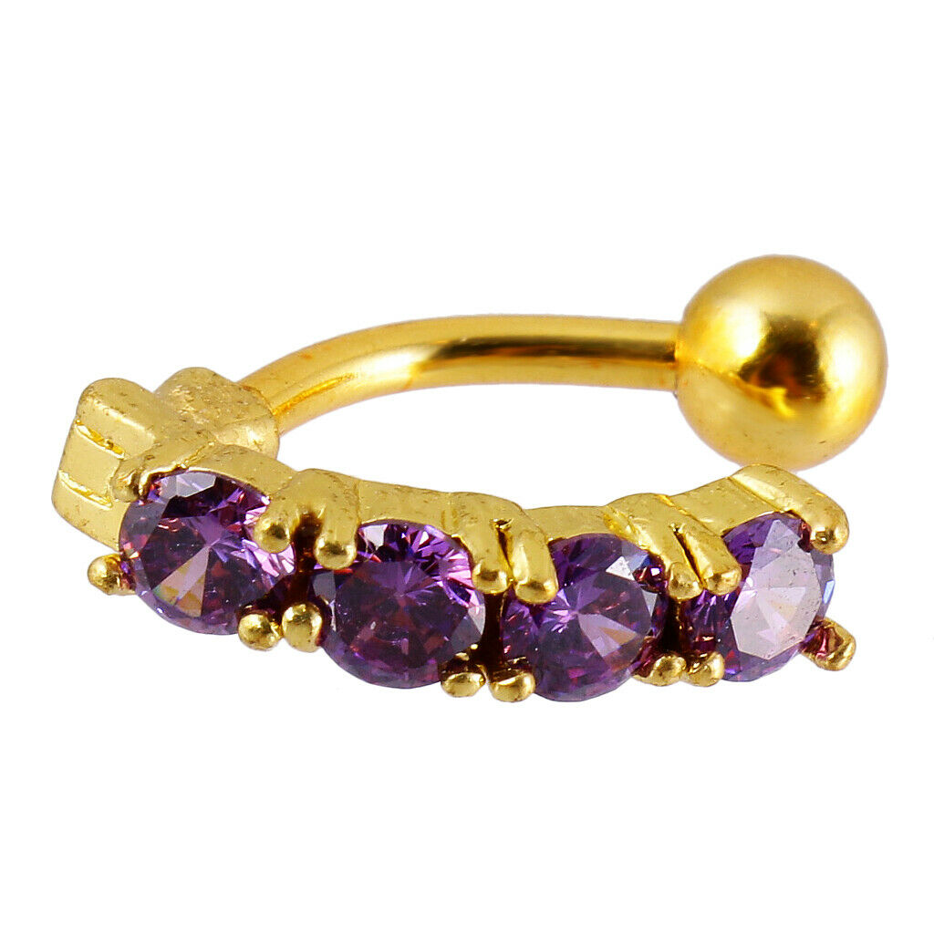 Reverse Belly Dangle Button Navel Ring Body Piercing Jewelry Purple Crystal