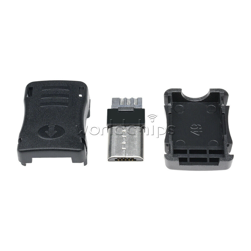 10pcs Micro USB 5 Pin T Port Male Plug Socket Connector&Plastic Cover DIY