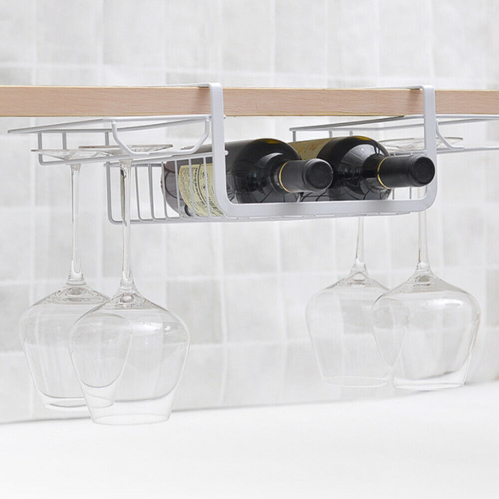 Desktop Upside Down Wine Glass Cup Rack Nail-Free Hanging Home Storage Holder