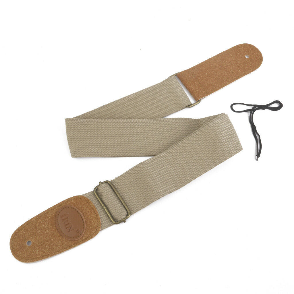 Adjustable Strap Belt W/Leather Ends For Electric Acoustic Guitar Bass Khaki