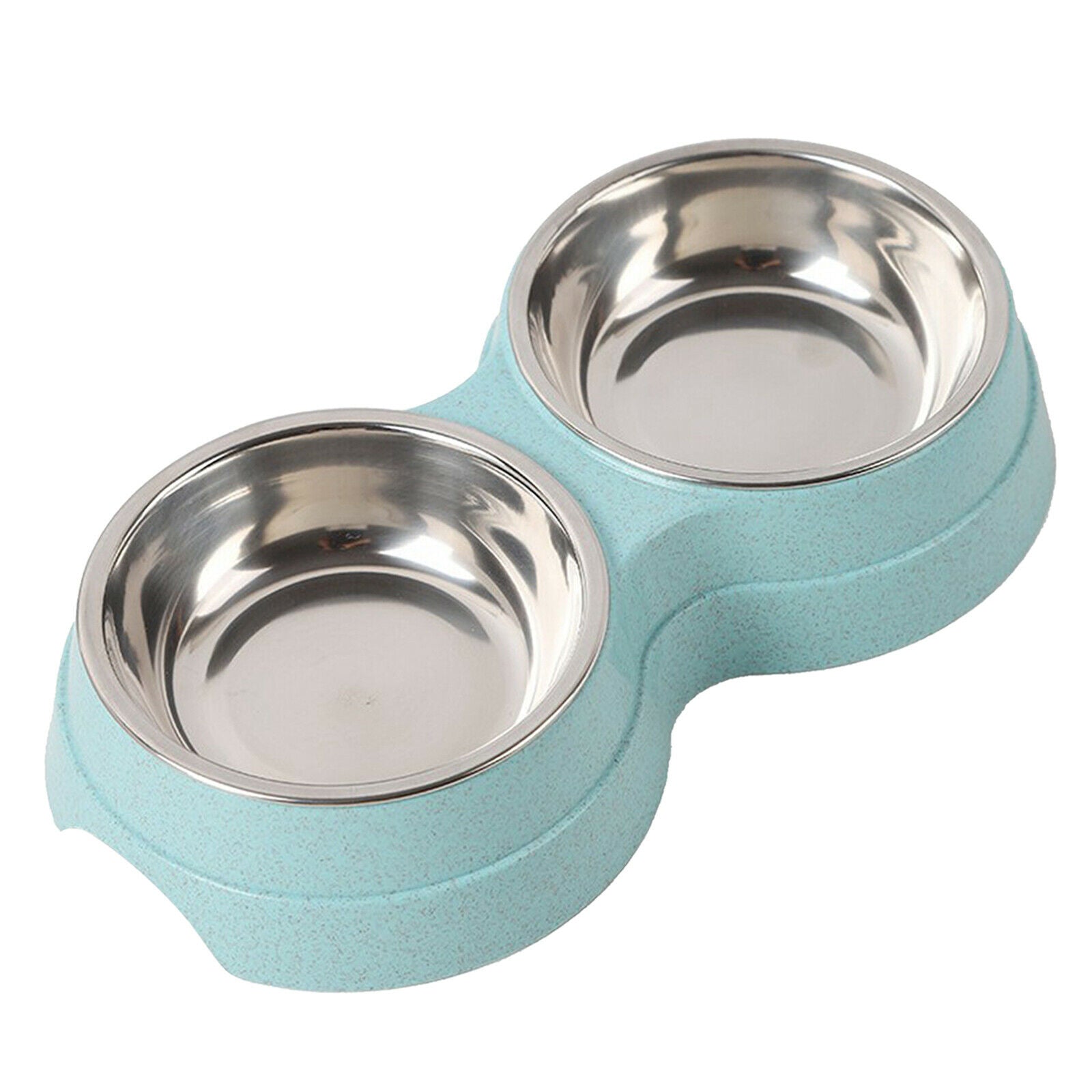 Stainless Steel Double Twin Pet Cat Bowl Water Food Easy To Clean Blue
