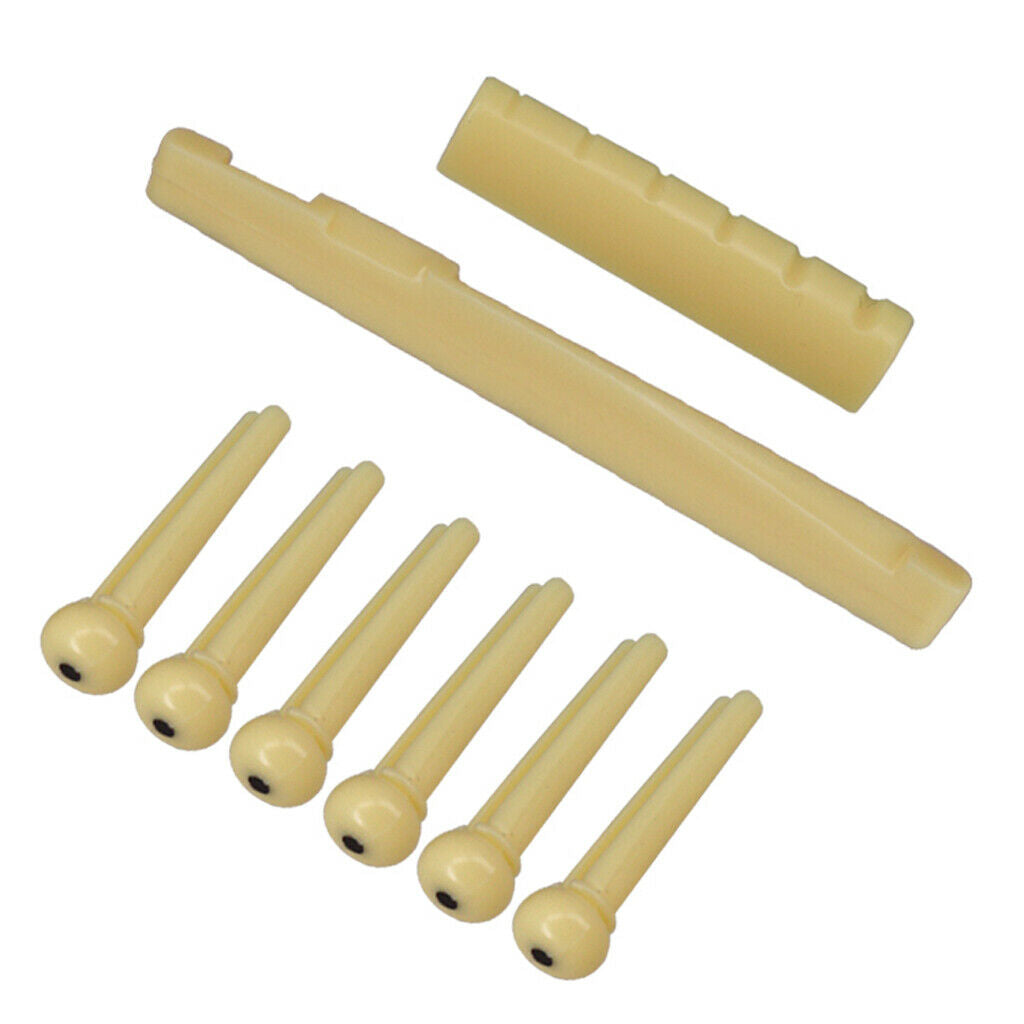 Durable 6 Strings Guitar Saddle Nut Beige+Bridge Pins+String Winder DIY