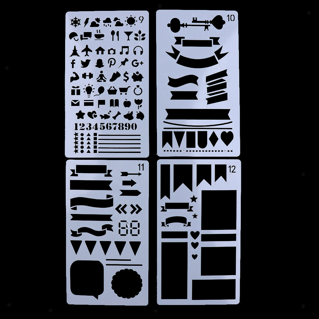 12x Journal Stencil Plastic Drawing Template Stencils for DIY Planner Diary