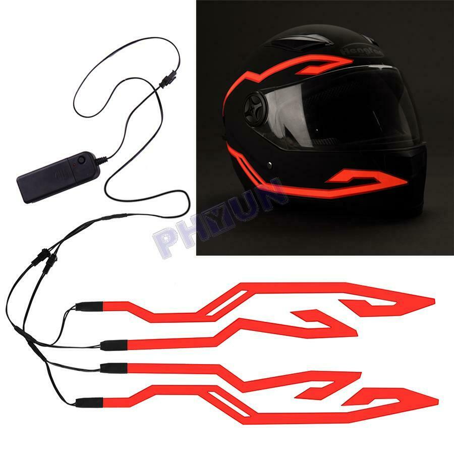 Motorcycle Bike Helmet Red Led Lights Strip Kit 3 Modes Switchable Universal