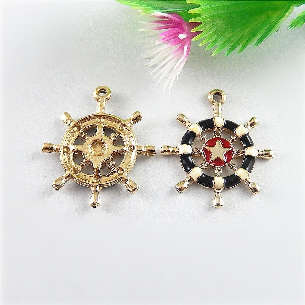 10pcs Enamel Alloy Rudder Wheel Charms Pendant Necklace Jewelry Making 51531