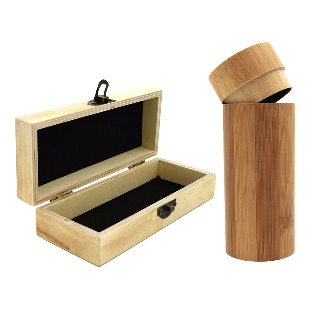 2Pcs Retro Natural Bamboo Wooden Box Glasses Case Holder Eyewear Container