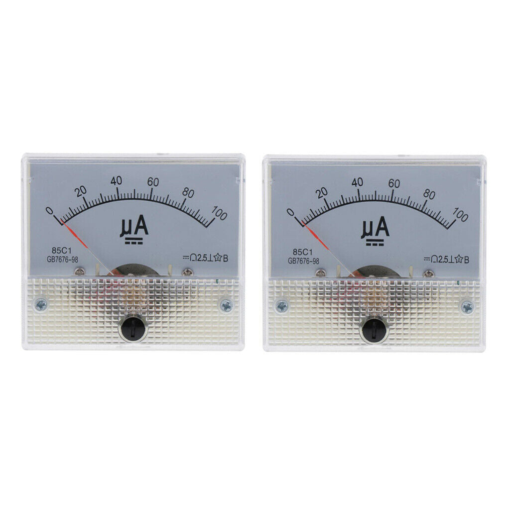 2pcs Rectangle Plastic 85C1-uA Panel Analog Ammeter Micro Amp Meter 0-100uA
