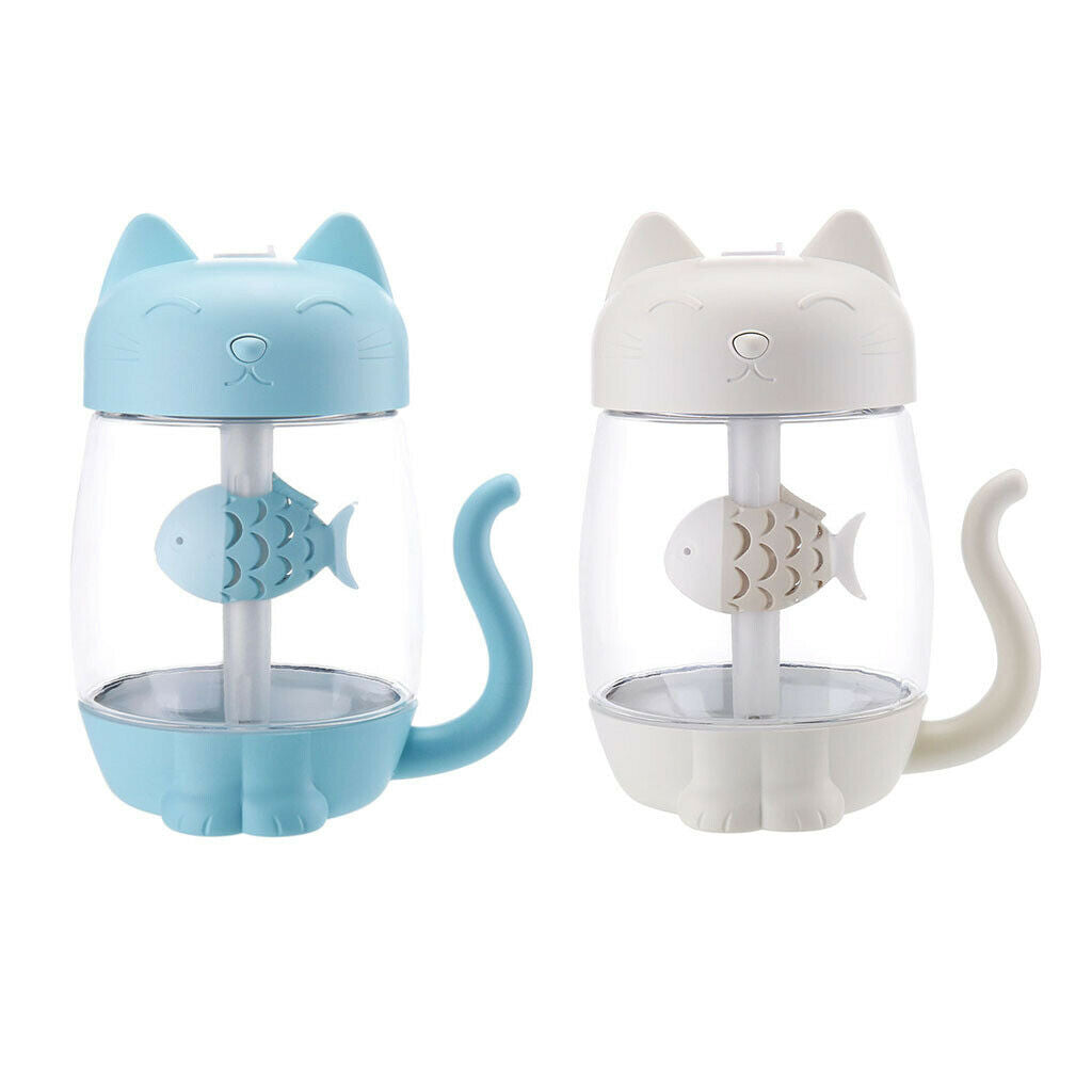 Pack of 2 3 in 1 Cat Humidifier Fan LED Light for Office Desk White+Blue