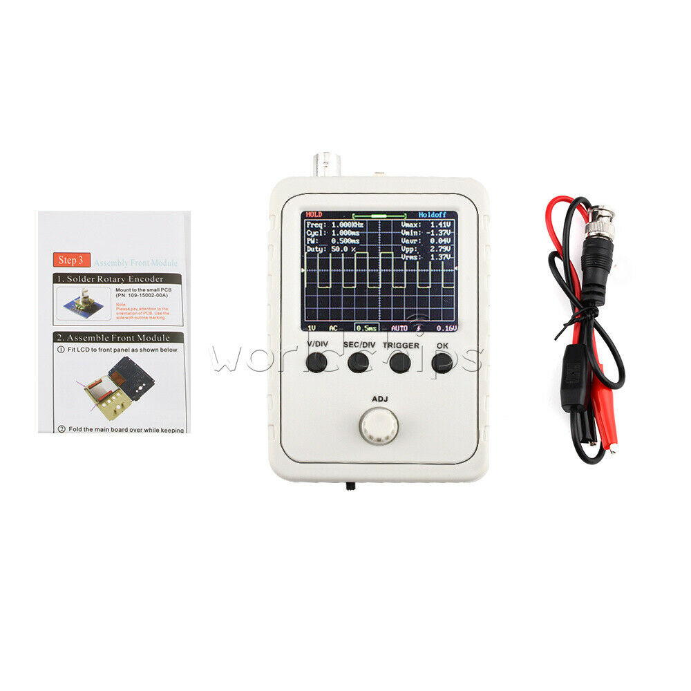 DSO150 Digital Oscilloscope 2.4inch LCD Display + Probe Clip + Power Supply Plug