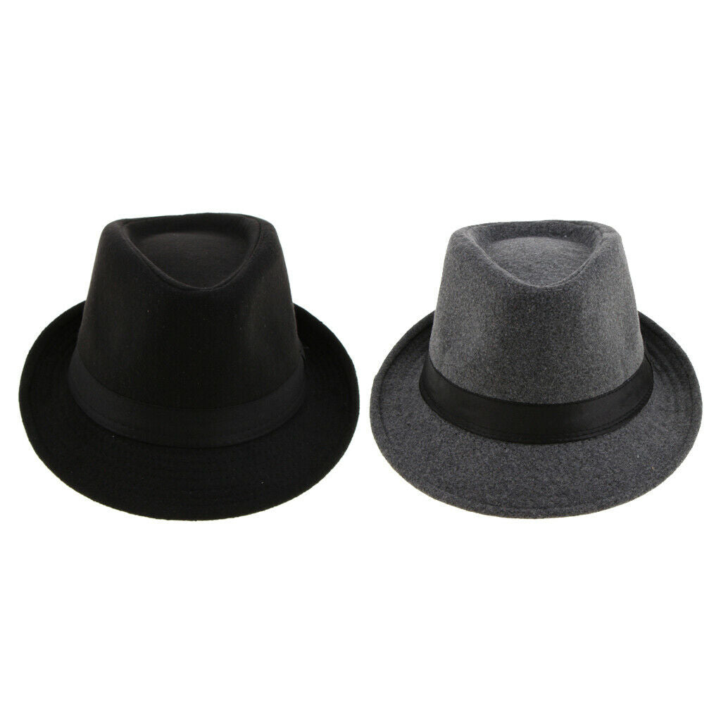 2x Retro Fedora Hat Warm Manhattan Structured Wool Trilby Jazz Panama Hat