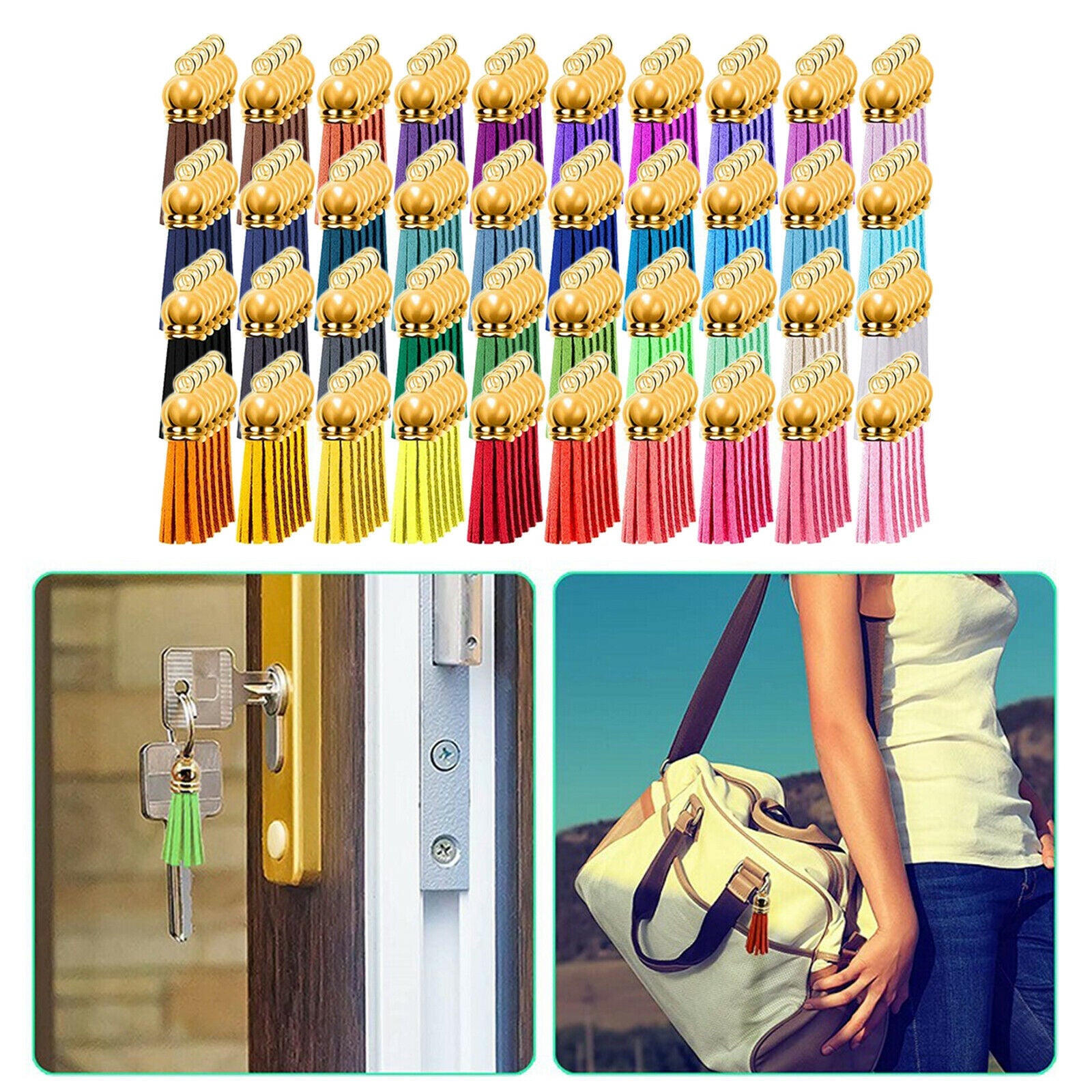 40 Colors 38mm Leather Tassel Keychain Blanks for Vinyl DIY Straps Crafting