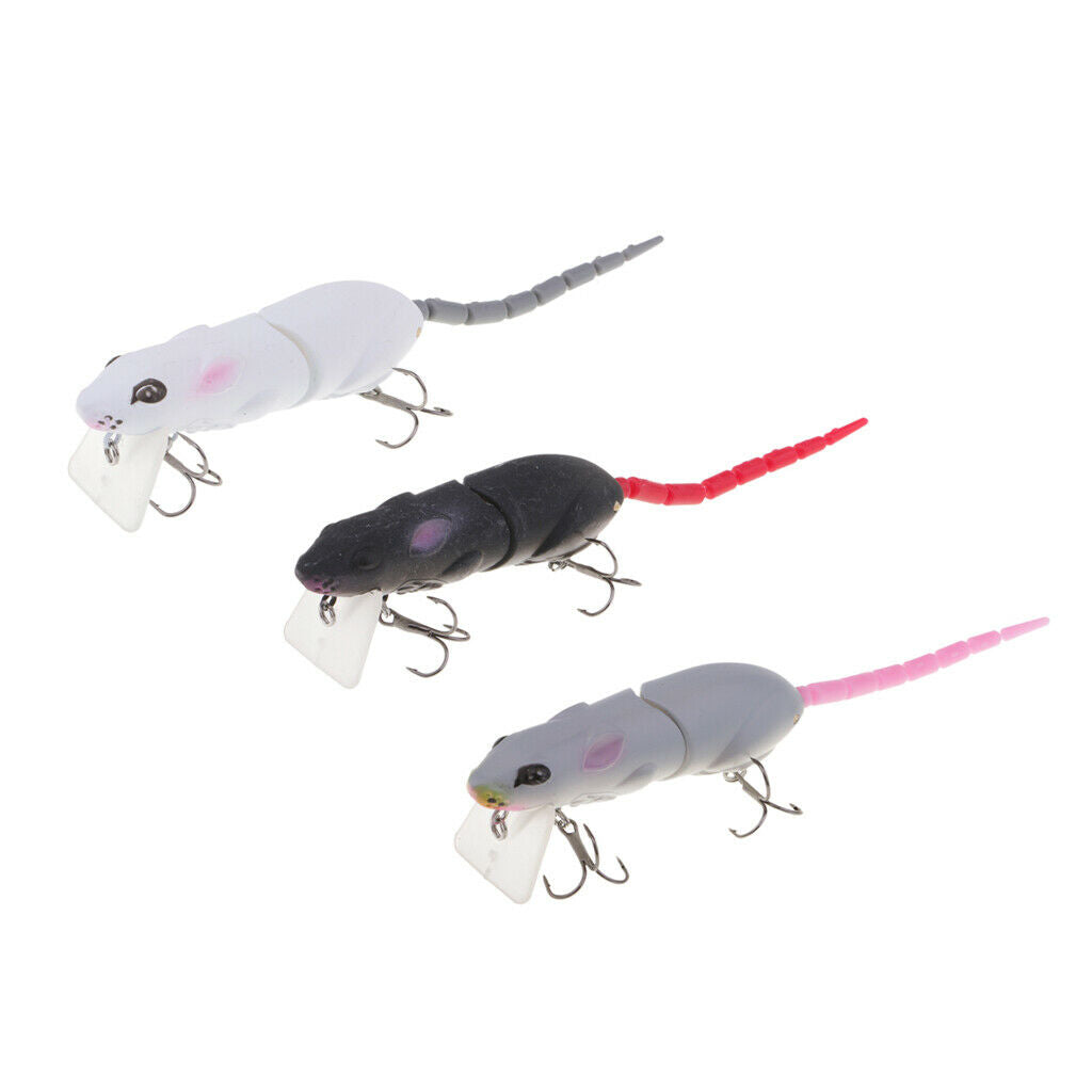 3pcs Hollow Body Mouse Rat Fishing Lures Mice Baits 15cm White/ Gray/ Black/
