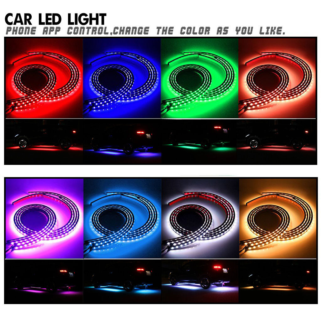 4x 8Color LED Underglow Underbody System Under Car Tube Neon Light Kit Remote