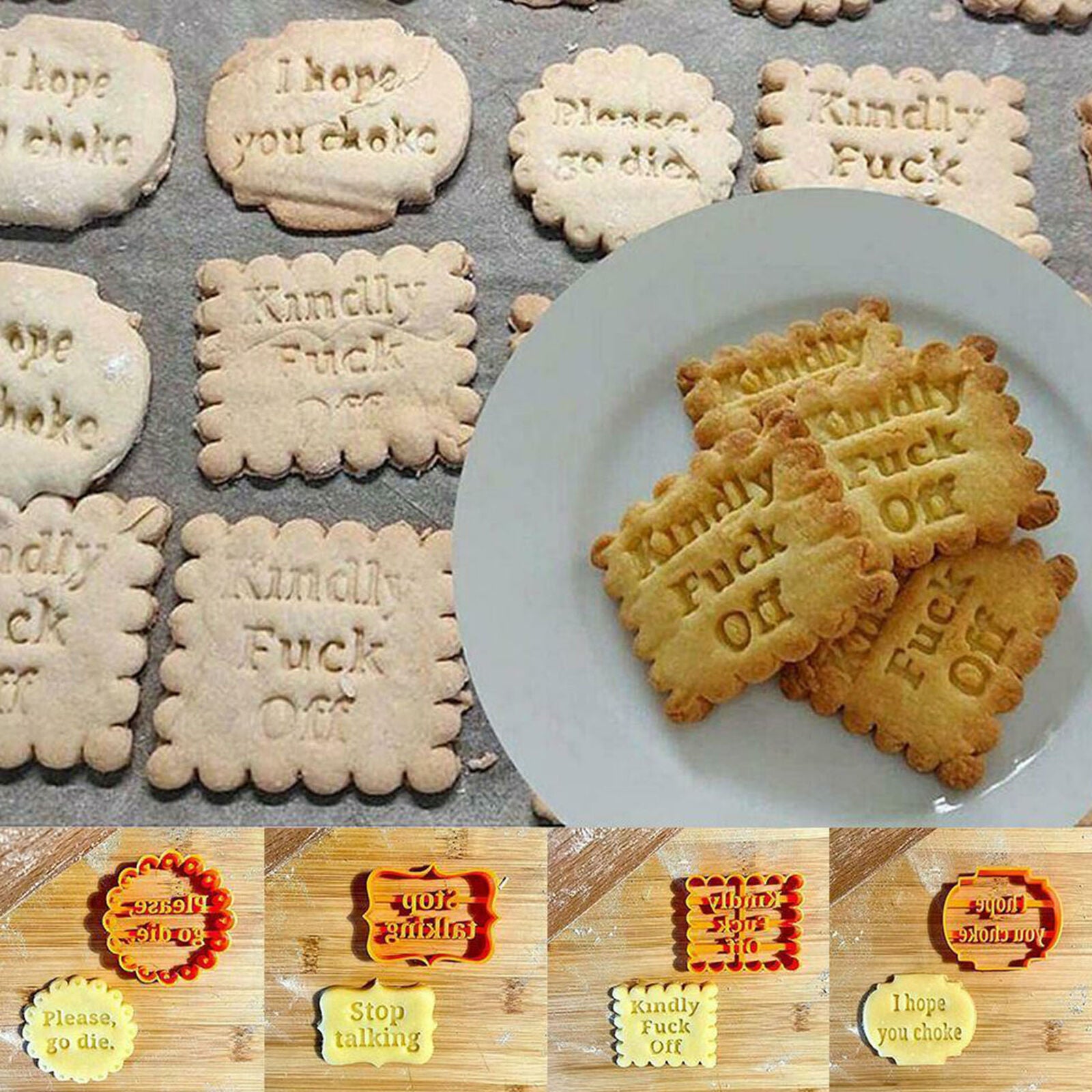 4Pcs Cookie Molds With Good Wishes Cookie Form W/ Fun Irreverent Phrases Moulds