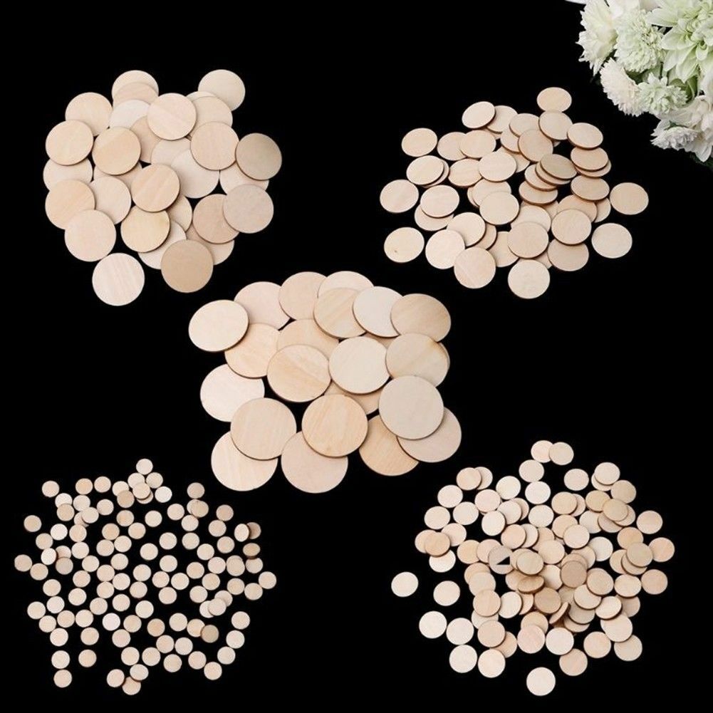 100 Pcs Embellishment Unfinished Wooden Round Circle Discs For Art Craft