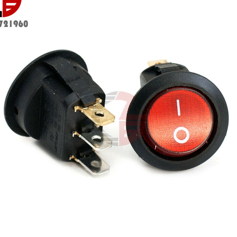 5PCS 3 Pin Mini Red Round SPDT ON/OFF Rocker Switch Snap-in 6A 250V 10A 125V
