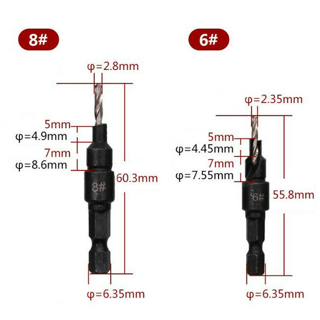5Pcs HSS Countersink Drill Bit Set 6 8 10 12 14mm Carpentry Tool