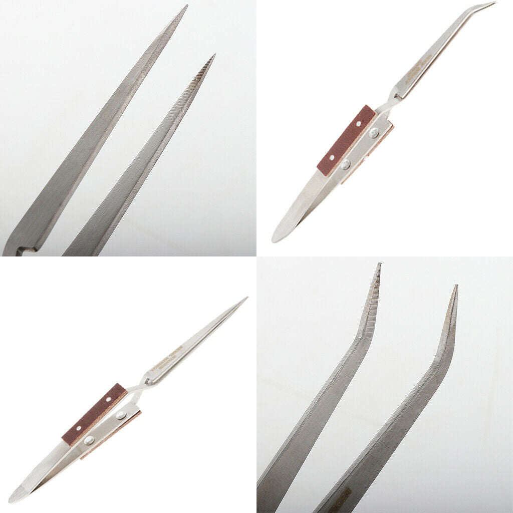 Stainless Steel Soldering Bouncing Self Clip Welding Fixed Tweezer Curved