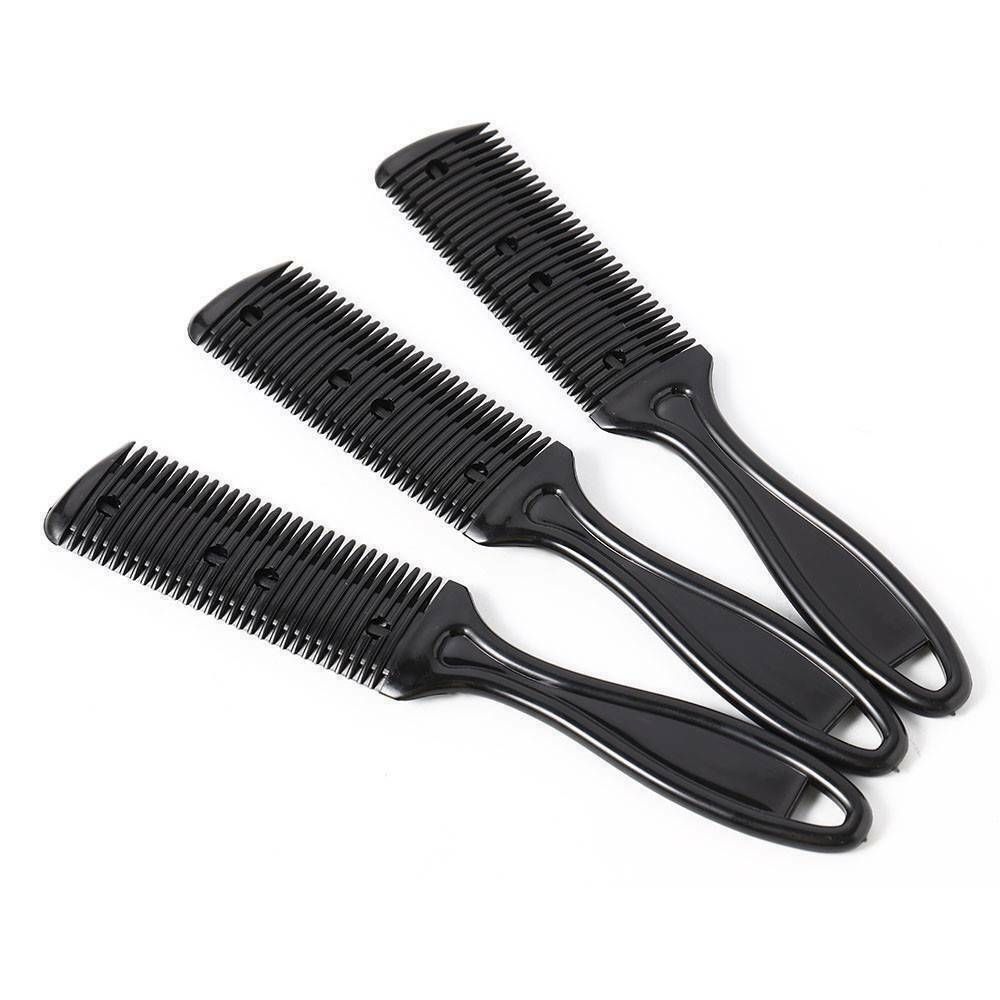 3Pcs Hair Thinning Cutting Trimmer Razor Comb With Blades Hair Cutter Comb DIY~
