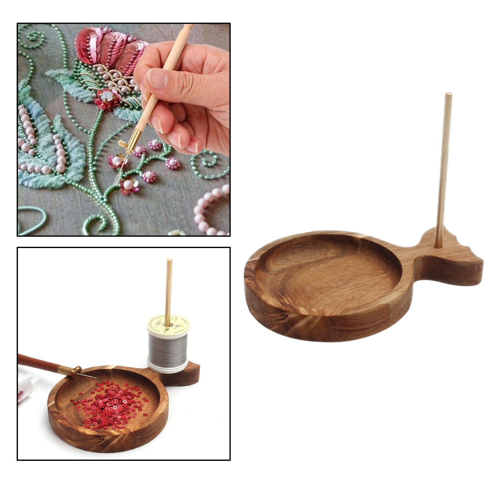 Wood Beads Plate Tray Yarn Holder Spinning Twirling Wool Cord Beading Board