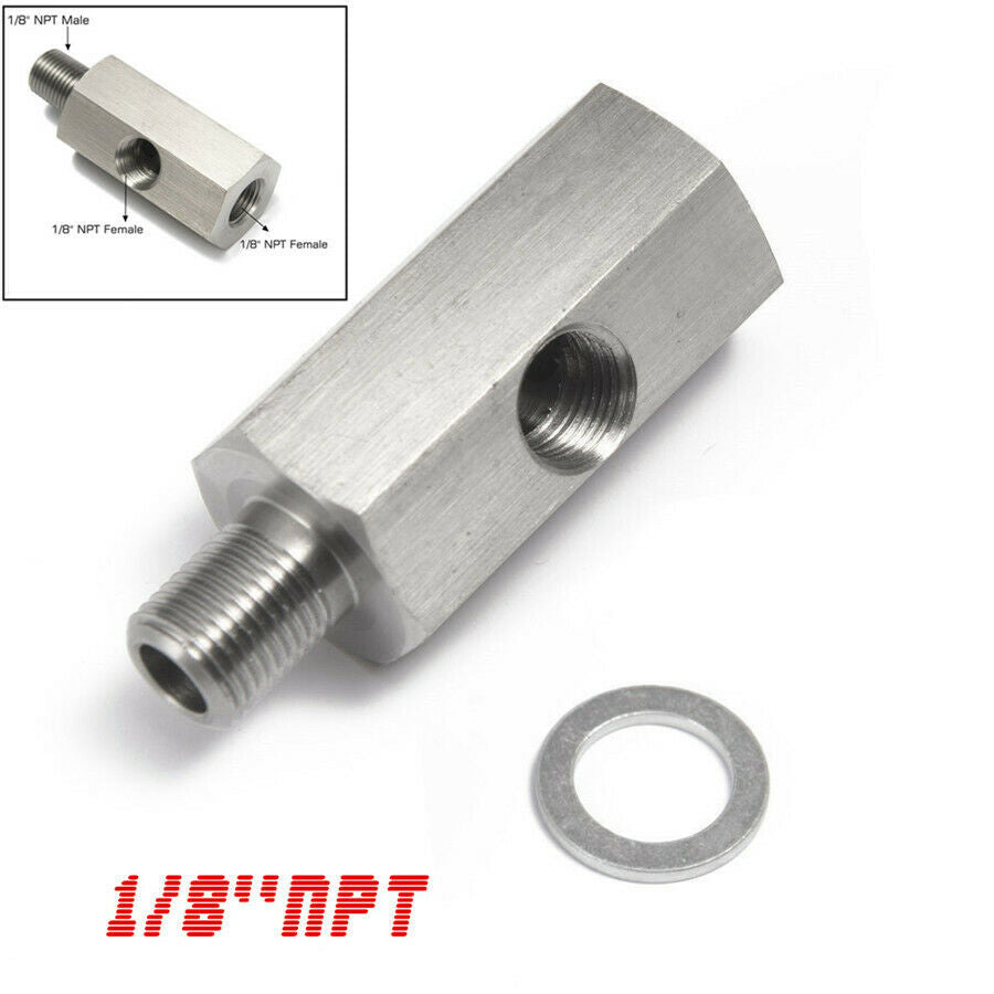 universal 1/8'' NPT Tee for taping into OE oil pressure sender Stainless Steel