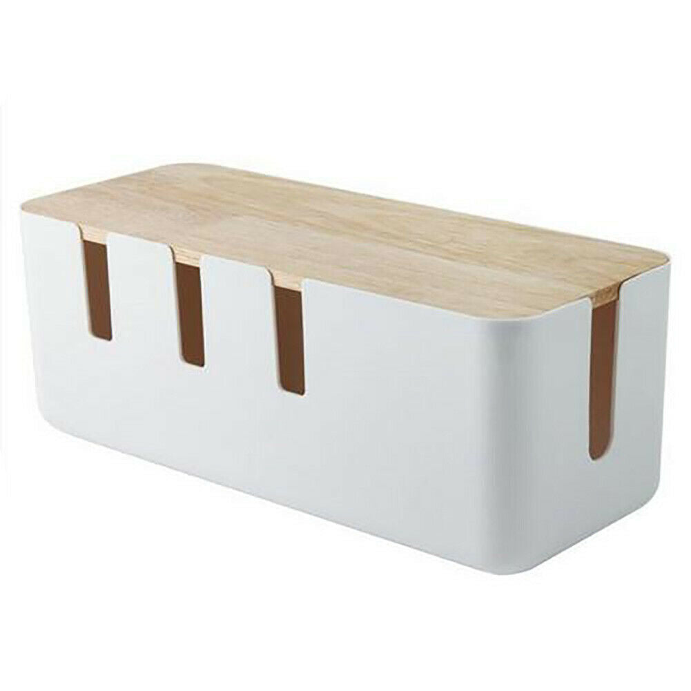 Wooden Power Cord Cable Storage Box Rectangular Power Socket Organizer Holder