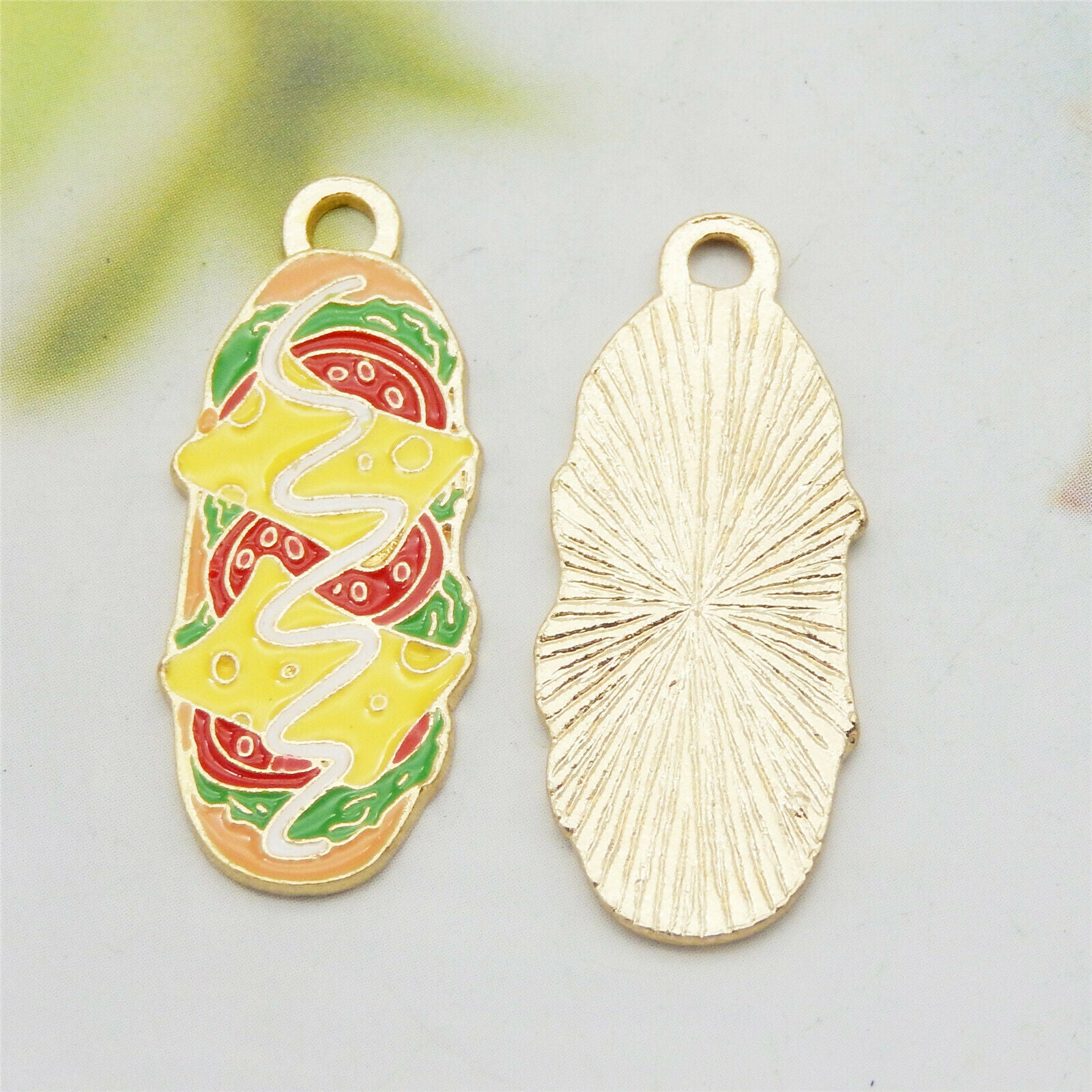 12pcs Enamel Hot Dog Charm Bread Food Pendant Alloy For Jewelry Crafting 13*32mm