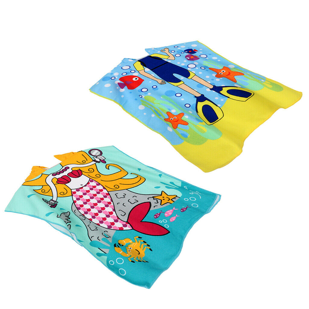 Set of 2pcs Super Absorption Kids Changing Robe Beach Pool Bath Towel Hooded