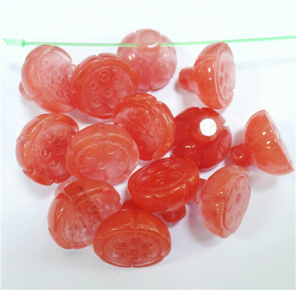 10Pcs 16x12mm Red Cherry Quartz Carved Lotus Flower Pendant Beads DIY HH8372