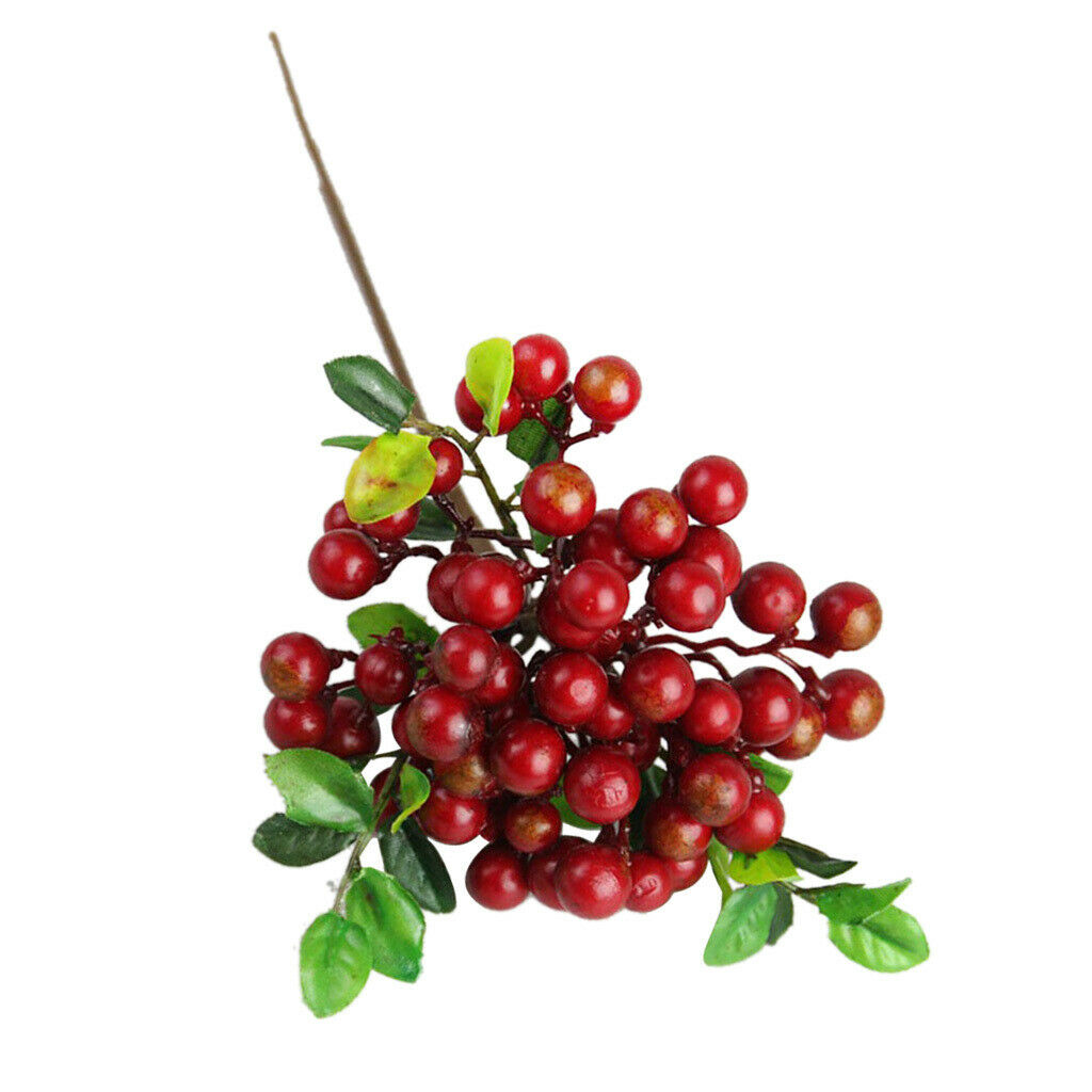 Artificial Plastic Plants Fruit Berries Branch Wedding Floral Decoration - Red