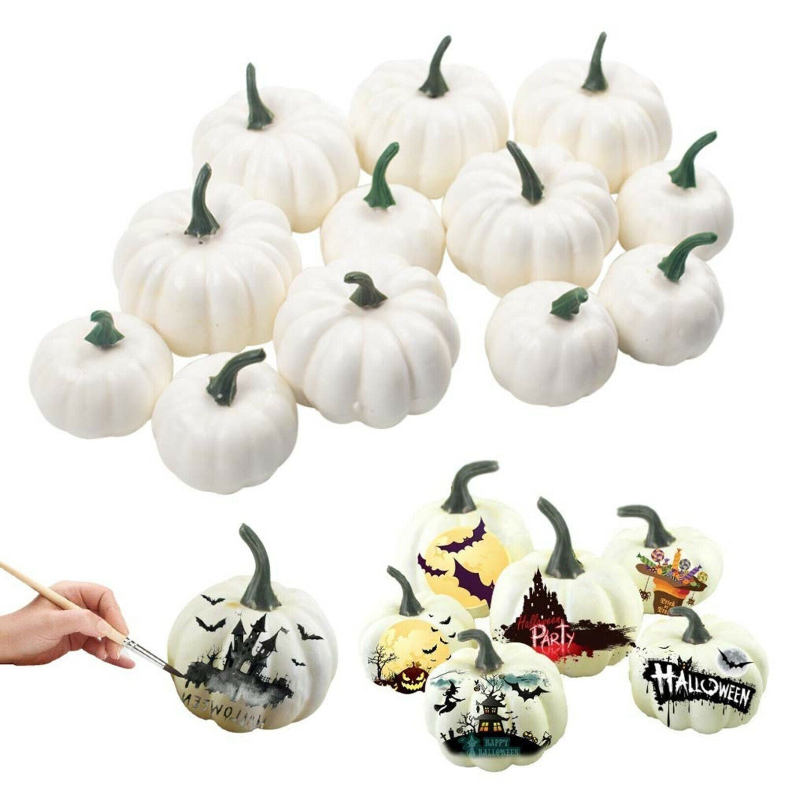 2X 12pcs Halloween Harvest Artificial White Pumpkins Bulk Thanksgiving Decor