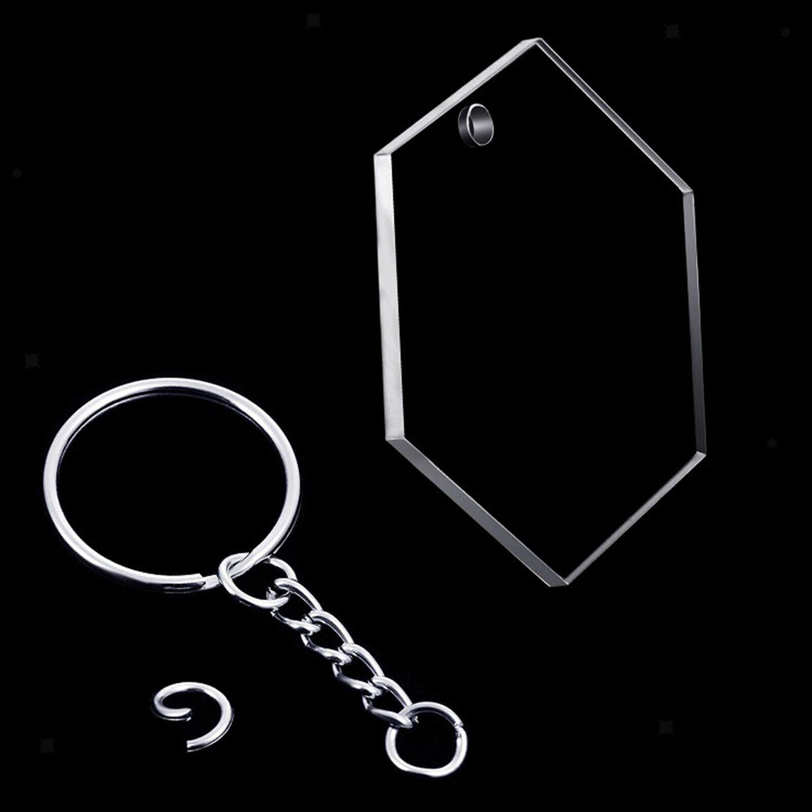 24pcs Transparent Hexagon Acrylic Key Chains Keychains Blanks Discs Keyrings
