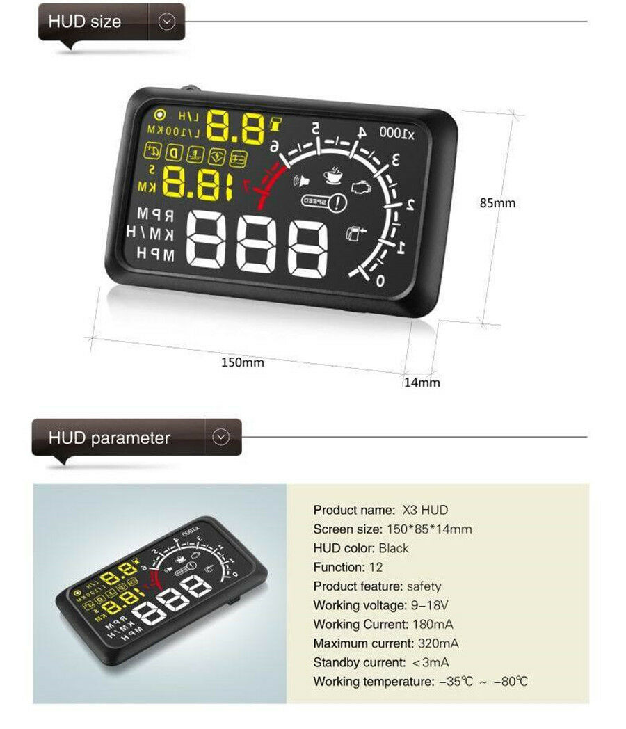 Car LCD 5.5" HUD Head Up Display OBD2 II Speedometers Engine Over Speed Warning