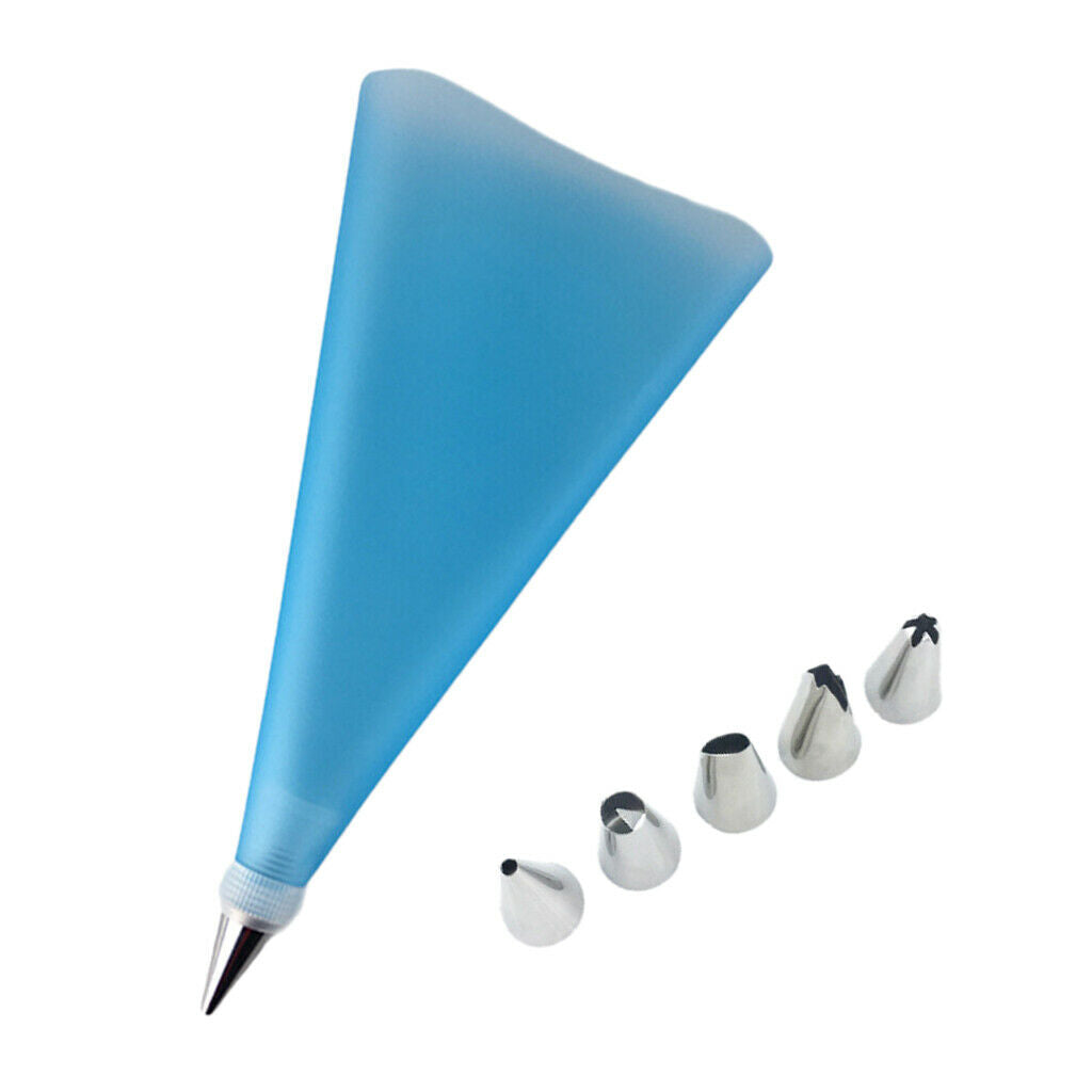 Set of 2, Reusable Icing Piping Bag and Nozzles Cake Decorating DIY Blue