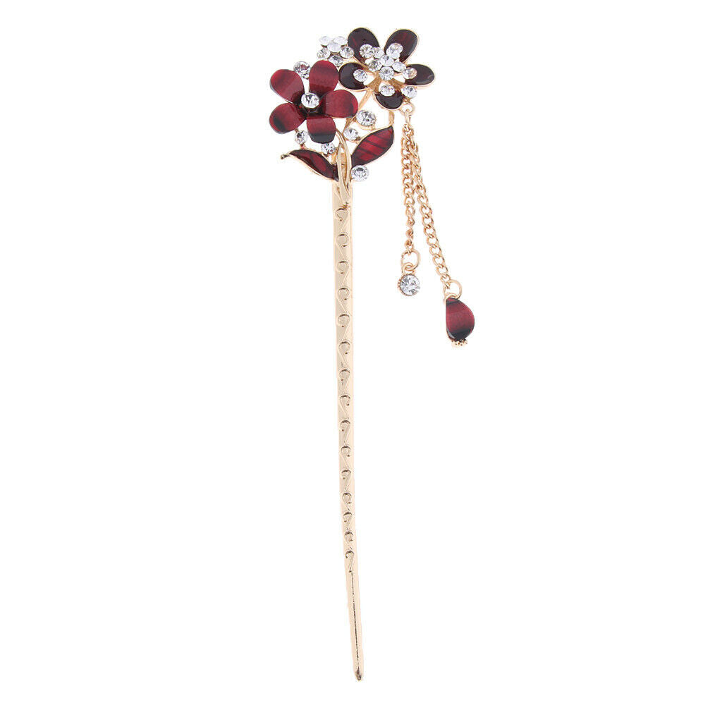 4x Chinese Style Hair Stick Women Wedding Flower Rhinestone Hairpin Party