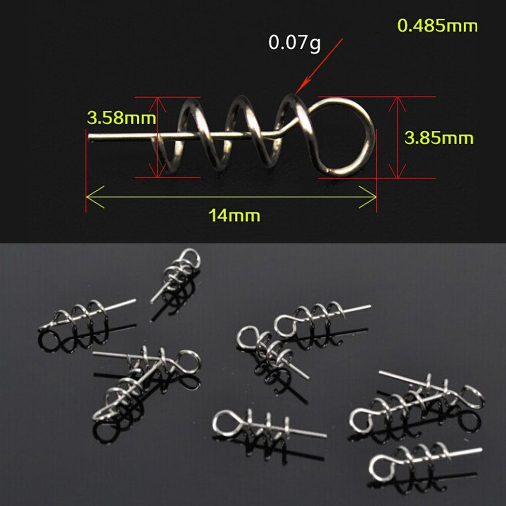 100pcs Soft Lure Baits Hook Pin Spring Fixed Lock Fishing Screw Needle Worm DD