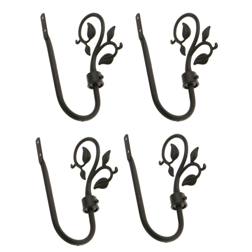4-piece U Shape Metal Leaf Curtain Hook Window Drapery Tieback Hanger Black