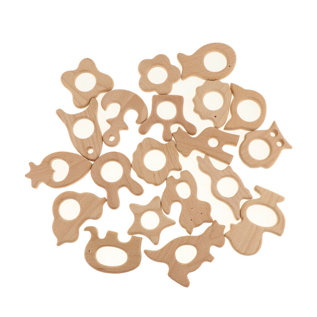 15PCS Inspired Organic Wooden Baby Animal Shape Beech Wood Pendants