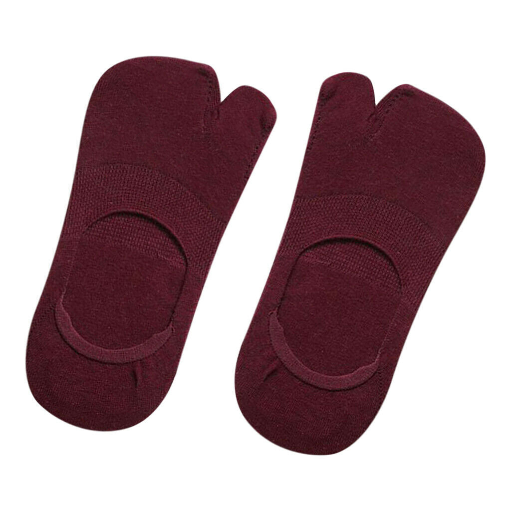 1 Pair Womens Thin Cotton Tabi Split Toe Socks Low Cut Boat Socks Wine Red