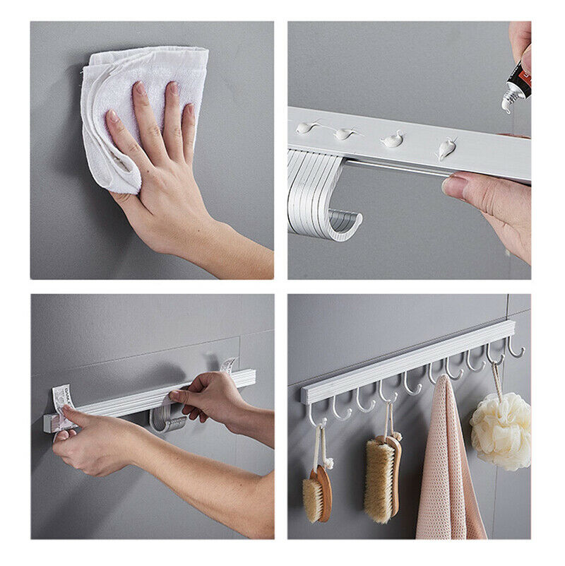 Wall Shelf with Hook Spice Rack Rail Bar Wall Mounted Storage Hanger OrganizFCA