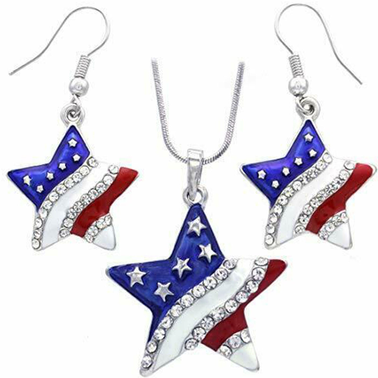 4th of July Independence Day American USA US Flag Star Pendant Necklace Charm