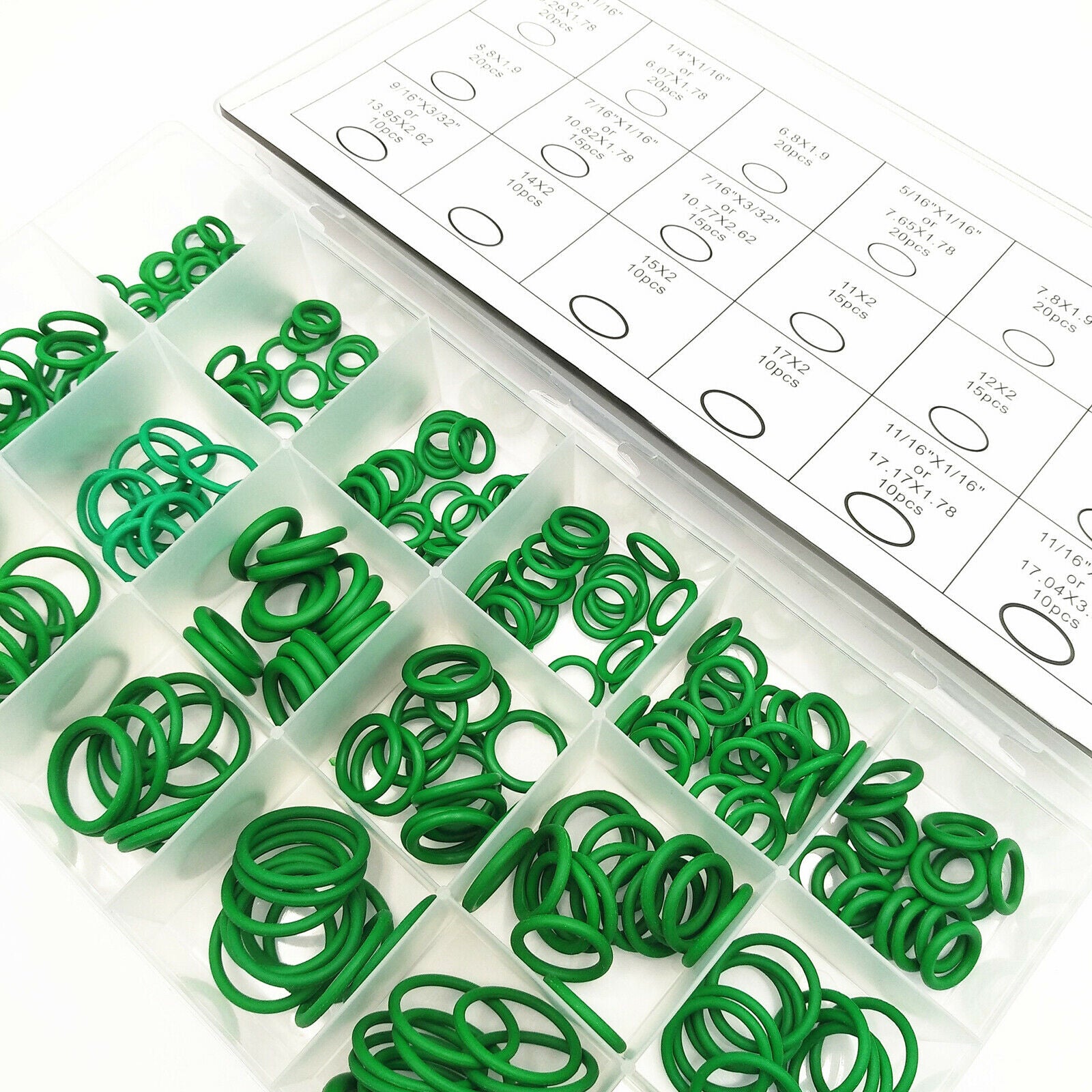 270 Pieces Green Rubber Seal O-Ring Washer Assortment Set for Car Repair