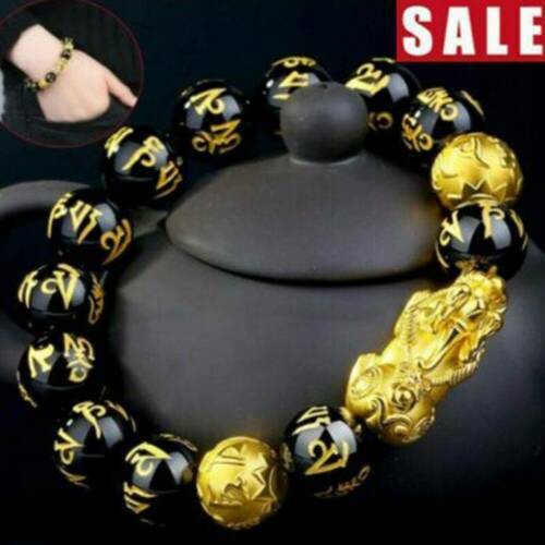 1pcs Feng Shui Black Obsidian Beads Bracelet Attract Wealth & Good Luck Bangle