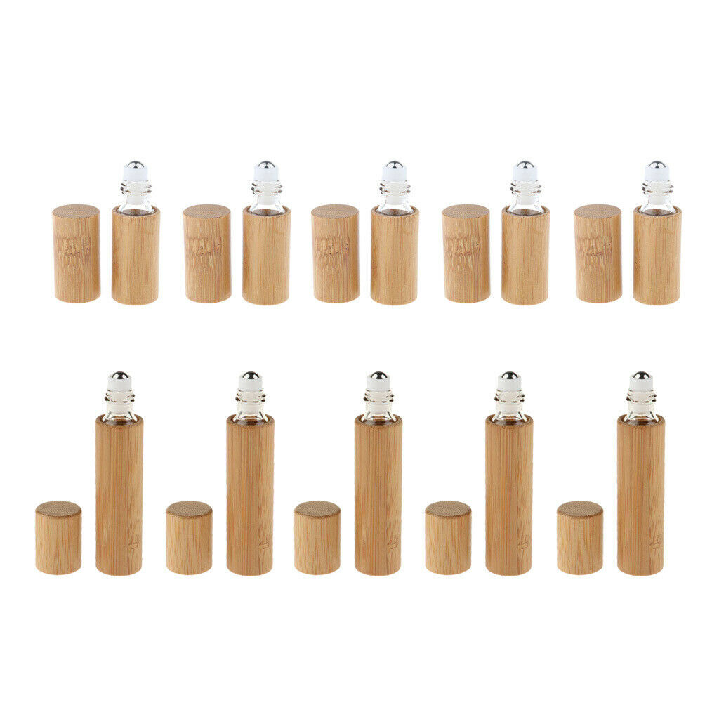 10Set Handmade Natural Bamboo Refillable Makeup Essential Oil Roller Bottles