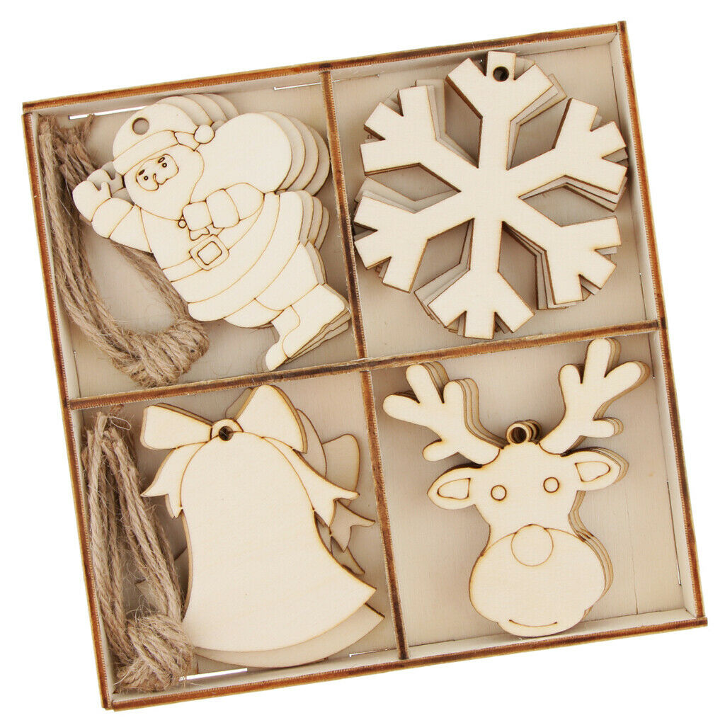 Pack of 20/Set Christmas Wooden Pieces DIY Craft Santa Snowflake Bell Deer Gift